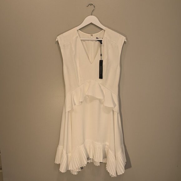BCBG MAXAZRIA Dress Ruffled Pleated High-Low Cocktail Off White - Size 4 - Picture 2 of 10